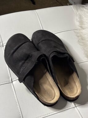 Men's Gray Suede Slip-On Mule with Adjustable Strap